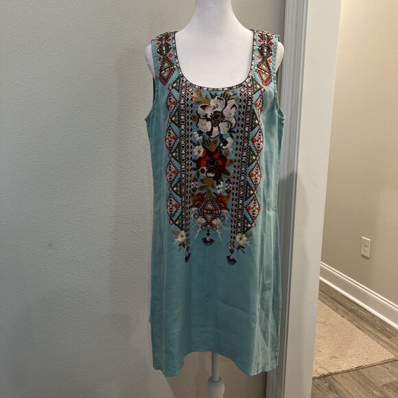 Johnny Was Beatriz Trapeze Embroidered Tunic Small Dress 100% Linen Bohemian - Picture 2 of 13